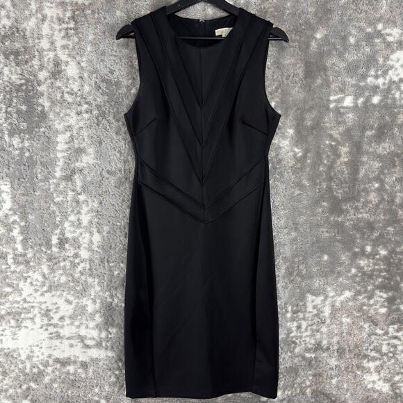 Bisou Bisou Size 8 Stretch Knee Length Sheath Dress Black Sleeveless Zip - Picture 1 of 10
